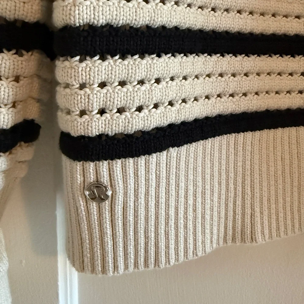 Lululemon Cotton Crochet Pullover Sweater Light Ivory Black $128